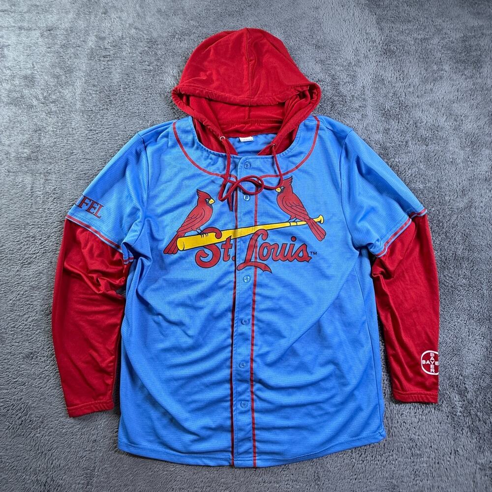 St Louis Cardinals Jersey Baseball Hoodie Mens M Button Up Bayer SGA Stifel